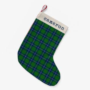 Calcetín Navideño Pequeño Clásico Tartán de Cuadros Verde Azul Personalizado