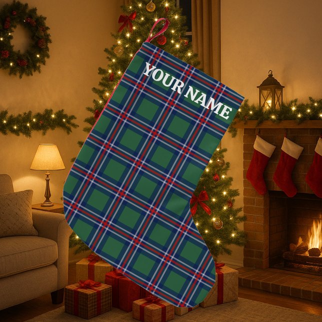 Calcetín Navideño Pequeño Classy tartan plaid pattern personalized (Tartan plaid Christmas stocking)