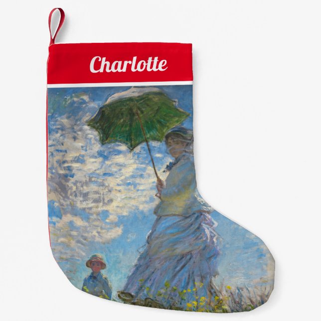 Calcetín Navideño Pequeño Claude Monet - El paseo, mujer con sombrilla (Anverso)