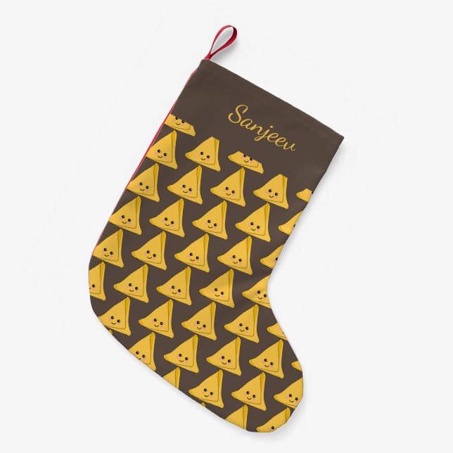 Calcetín Navideño Pequeño Cocina india y amante de la comida asiática Samosa (Frente (Colgado))
