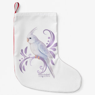 Calcetín Navideño Pequeño Cockatiel blanco
