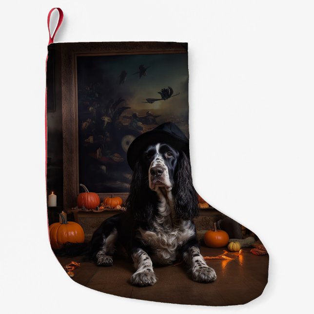 Calcetín Navideño Pequeño Cocker inglés Spaniel Pumpkins Halloween Scary (Anverso)