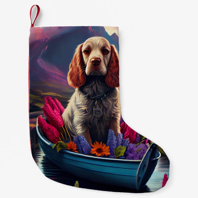 Calcetín Navideño Pequeño Cocker Spaniel en un remo: Una aventura escénica (Anverso)