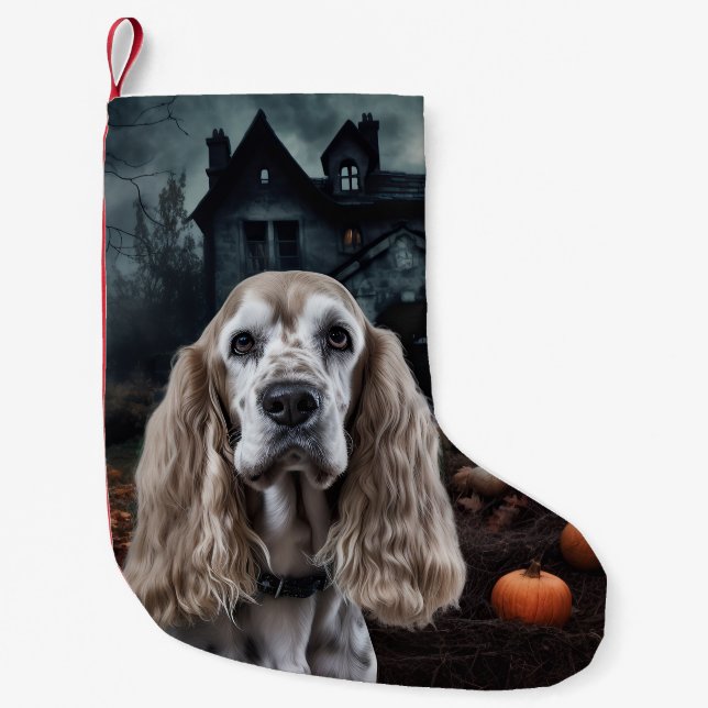 Calcetín Navideño Pequeño Cocker Spaniel Halloween Scary (Anverso)