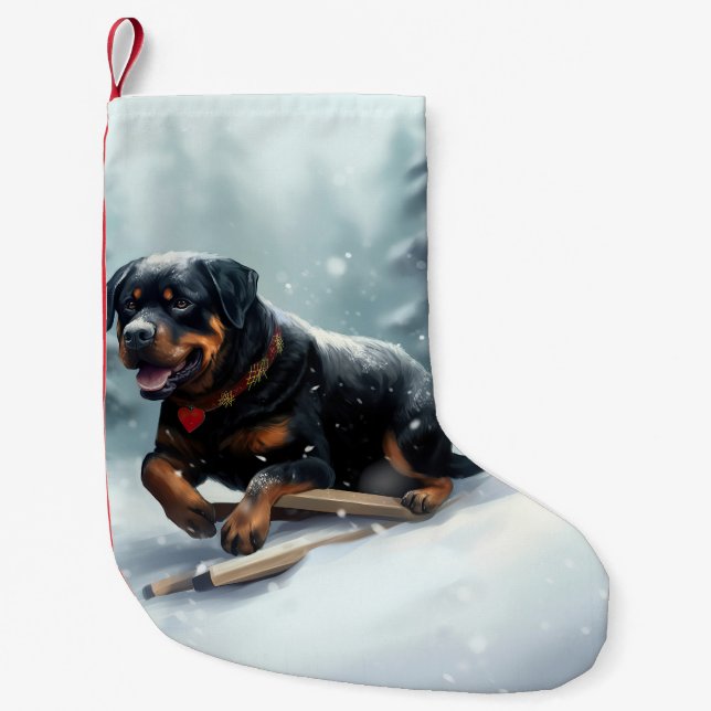 Calcetín Navideño Pequeño Cojín decorativo de invierno de rottweiler Navidad (Anverso)