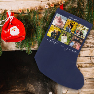 Calcetín Navideño Pequeño Colage de fotos moderno de la Marina Caligrafía Qu