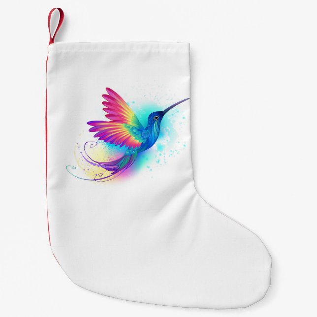 Calcetín Navideño Pequeño Colibrí arcoiris exótica (Anverso)