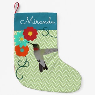 Calcetín Navideño Pequeño Colibrí Floral Tropical Personalizada