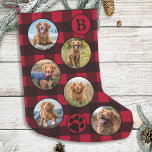 Calcetín Navideño Pequeño Collage de fotos Mascota personalizado con relleno<br><div class="desc">Decoren su casa y estropeen a su mascota favorito con este super lindo y divertido collage de fotos de mascotas personalizados y navidades de monogramas cargados con un diseño de mantas de cheques de búfalo rojo y negro . 12 fotos, 6 a cada lado, para todos tus años fotos y...</div>