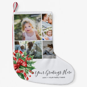 Calcetín Navideño Pequeño Collage de fotos personalizado Candy Cane