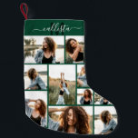 Calcetín Navideño Pequeño Collage de fotos personalizado Monograma Nombre in<br><div class="desc">Este caldo de Navidades tierno y fresco es perfecto para cada miembro de su familia. Haga una reserva especial y personalizada para su decoración de vacaciones. Presenta un collage de fotos de nueve personalizables de imágenes con un nombre monograma personalizado inicial en verde oscuro y blanco encima de un sencillo...</div>