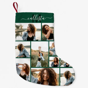 Calcetín Navideño Pequeño Collage de fotos personalizado Monograma Nombre in
