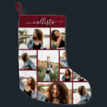 Calcetín Navideño Pequeño Collage de fotos personalizado Monograma Nombre in<br><div class="desc">Este caldo de Navidades tierno y fresco es perfecto para cada miembro de su familia. Haga una reserva especial y personalizada para su decoración de vacaciones. Presenta un collage de fotos de nueve personalizables de imágenes con un nombre de monograma personalizado inicial en color burdeos oscuro y blanco encima de...</div>