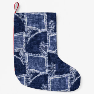 Calcetín Navideño Pequeño Colocación índigo: Elegancia chequera texturizada