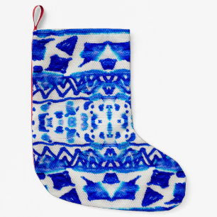 Calcetín Navideño Pequeño Color azul tribal de color azul, un patrón transpa