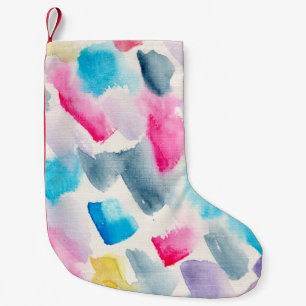 Calcetín Navideño Pequeño color de agua de mano pincel abstracto trazos de f