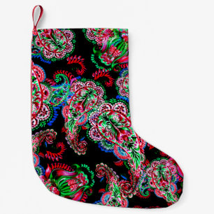 Calcetín Navideño Pequeño Colorida acuarela paisley ilustracion floral pa
