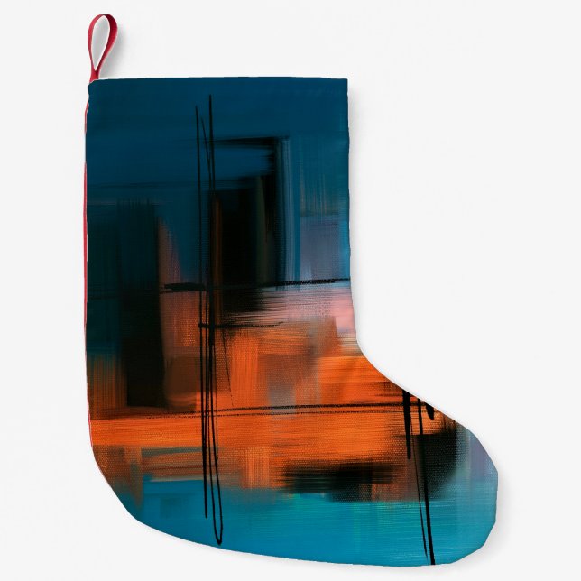 Calcetín Navideño Pequeño Colorida pintura acrílica abstracta. Paisajes surr (Anverso)