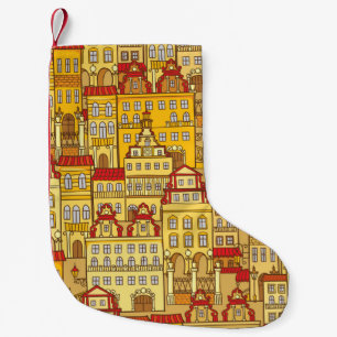 Calcetín Navideño Pequeño Coloridas Casas Patrón de Ciudad Vintage