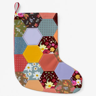 Calcetín Navideño Pequeño Coloridas flores de hexágono diseño de acantilado