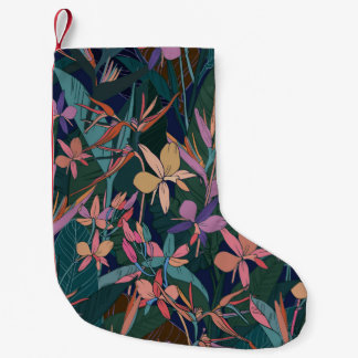 Calcetín Navideño Pequeño Coloridas hojas de selva tropical y flores mano d