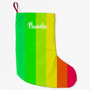 Calcetín Navideño Pequeño Coloridas líneas arcoiris brillantes