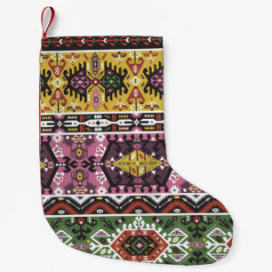 Calcetín Navideño Pequeño Colorido estilo tribal, sin fisuras.
