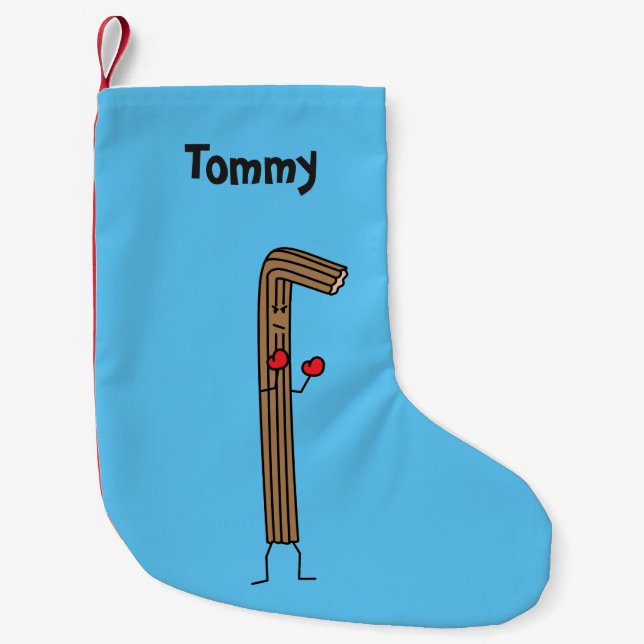 Calcetín Navideño Pequeño Combatiente de Churro del mexicano con los guantes (Anverso)