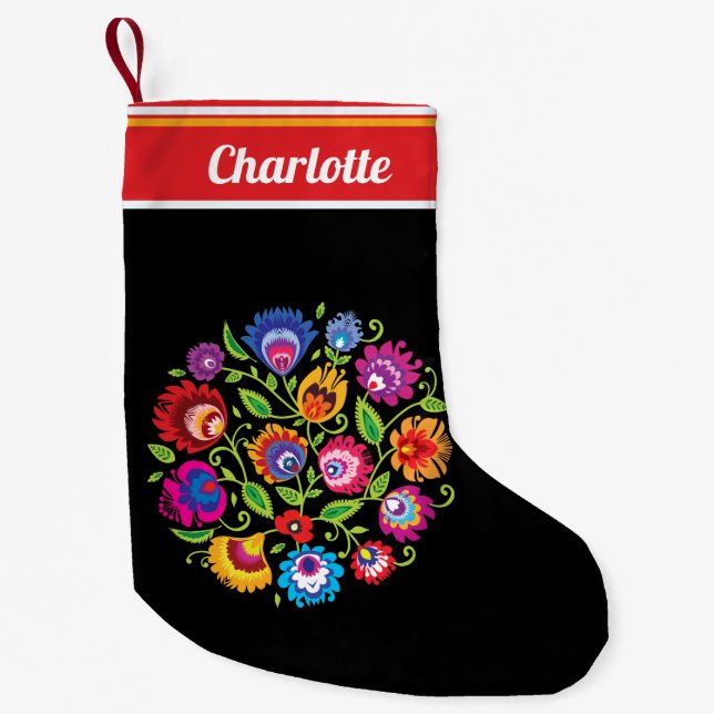 Calcetín Navideño Pequeño Composición de doble cara de la ronda folclórica p (Anverso)