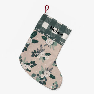 Calcetín Navideño Pequeño Comprobación de búfalo Gingham Nombre Hunter Flo