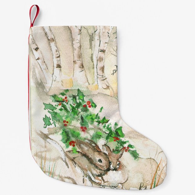 Calcetín Navideño Pequeño Conejitos del abedul (Anverso)