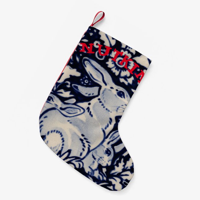 Calcetín Navideño Pequeño Conejo azul y blanco conejo conejo Mascota regalo  (Frente (Colgado))