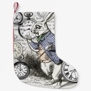 Calcetín Navideño Pequeño Conejo Blanco Alice Wonderland Relojes Arte