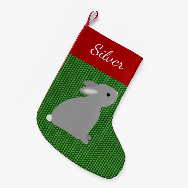 Calcetín Navideño Pequeño Conejo gris mascota (Frente (Colgado))
