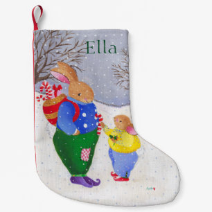 Calcetín Navideño Pequeño Conejo navideño con cesta