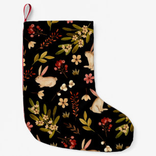 Calcetín Navideño Pequeño Conejos Cutos: Patrón de acuarela dibujado a mano