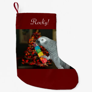 Calcetín Navideño Pequeño Congo: Loro gris africano, árbol navideño