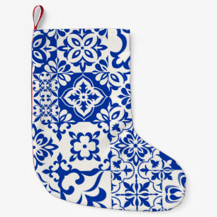 Calcetín Navideño Pequeño Conjunto de 16 azulejos azules y blancos. Original