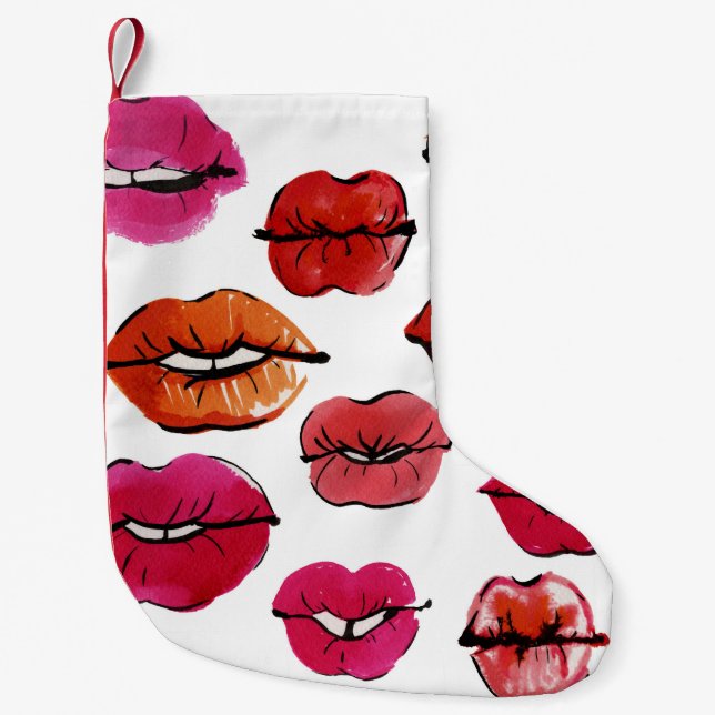 Calcetín Navideño Pequeño Conjunto de labios de tinta y acuarela (Anverso)