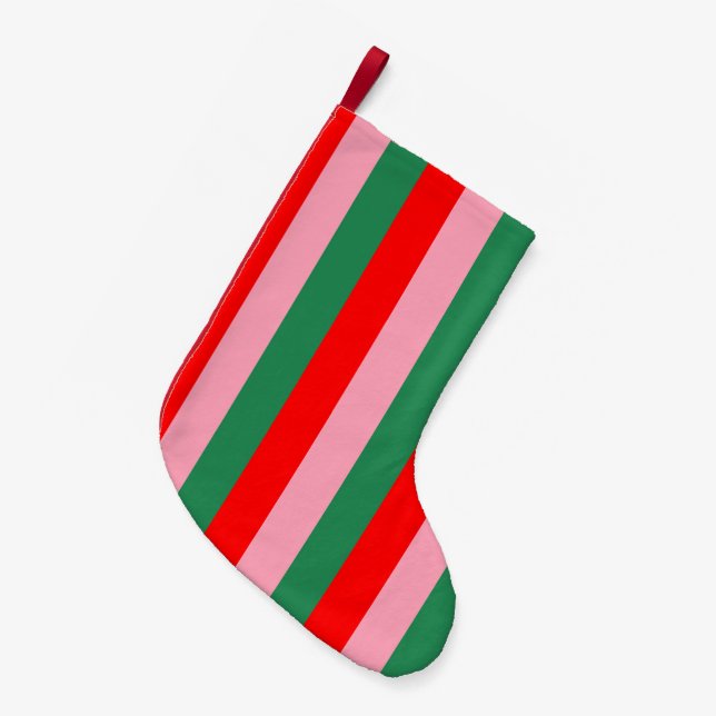 Calcetín Navideño Pequeño Contemporary Christmas Stripes  (Frente (Colgado))