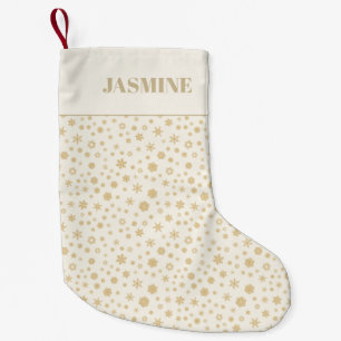 Calcetín Navideño Pequeño Copia de Navidad de copos de nieve de crema dorada