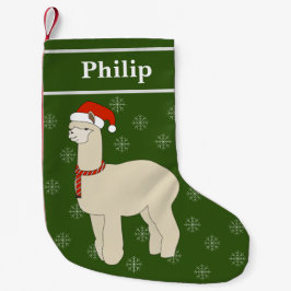 Calcetín Navideño Pequeño Copos de Navidad Verdes Llama ilusima