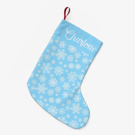Calcetín Navideño Pequeño Copos de nieve de invierno azul personalizados