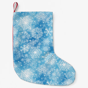 Calcetín Navideño Pequeño Copos de nieve en azul