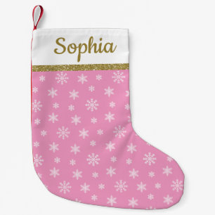 Calcetín Navideño Pequeño Copos de nieve Nombre personalizado de patrón ros