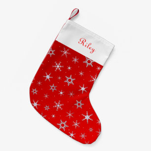 Calcetín Navideño Pequeño Copos de nieve rojos personalizados