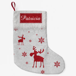 Calcetín Navideño Pequeño Copos de nieve rojos simples modernos de los alces