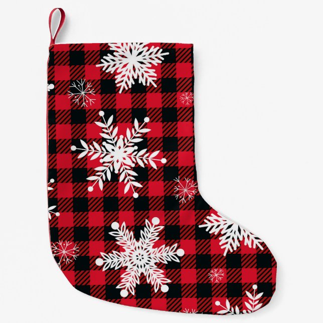 Calcetín Navideño Pequeño Copos de nieve y búfalo cubiertos: Encanto de invi (Anverso)