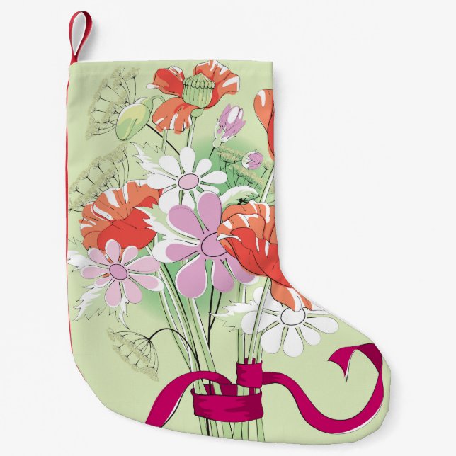 Calcetín Navideño Pequeño Coppies De Cinta: Daisy Bouquet. (Anverso)