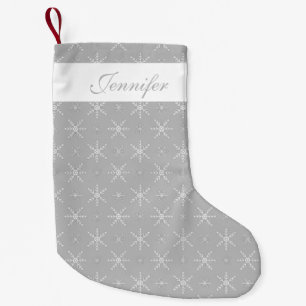 Calcetín Navideño Pequeño Copro de nieve gris y blanco con nombre personaliz